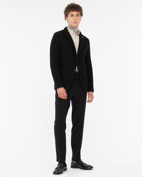 black wool blend knitted blazer