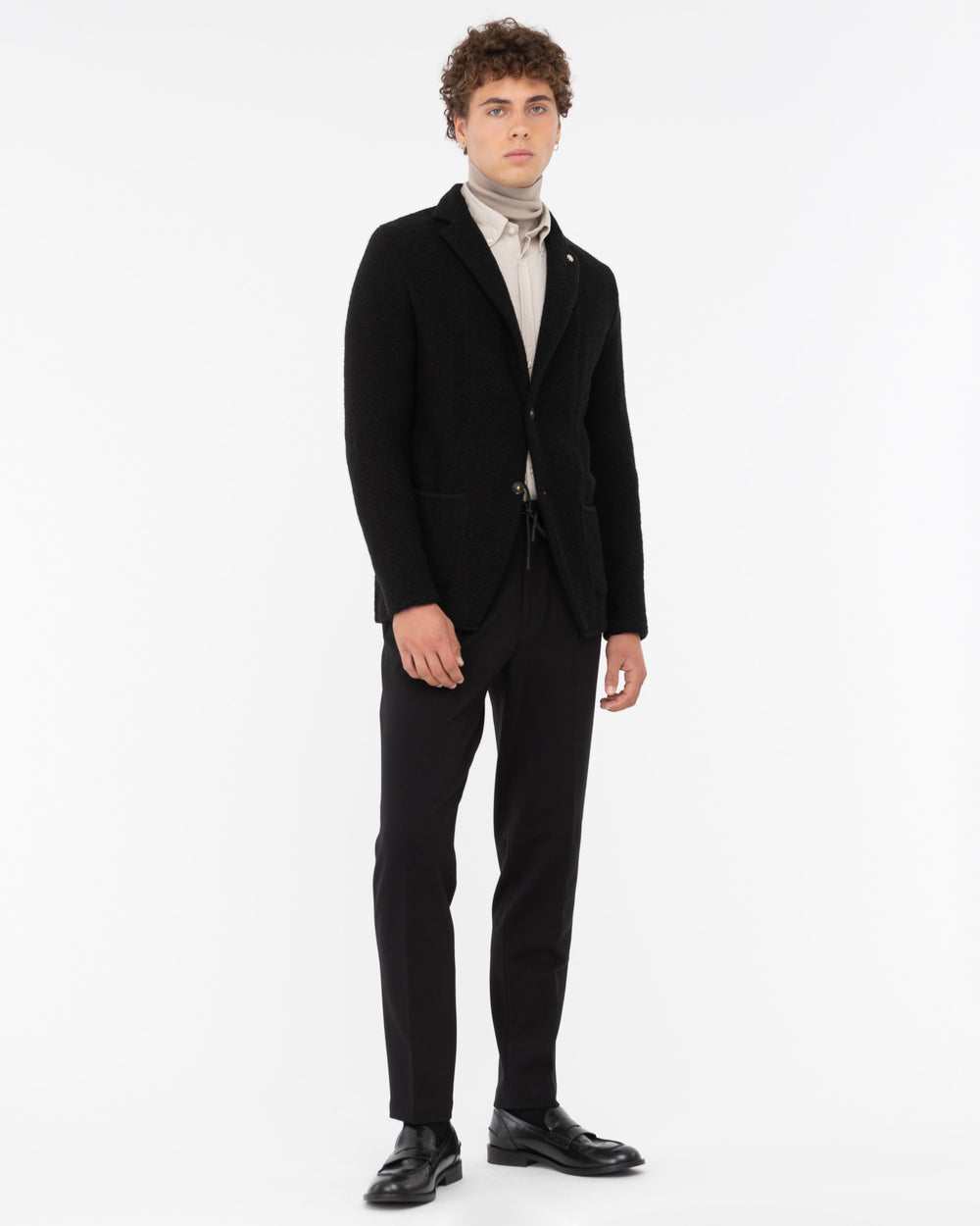 black wool blend knitted blazer