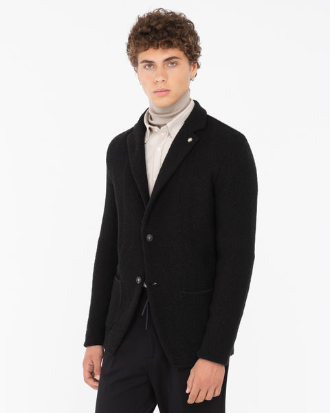 black wool blend knitted blazer