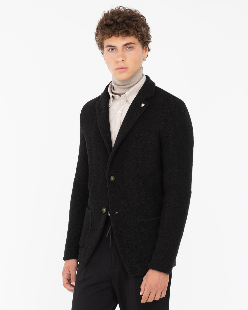 black wool blend knitted blazer
