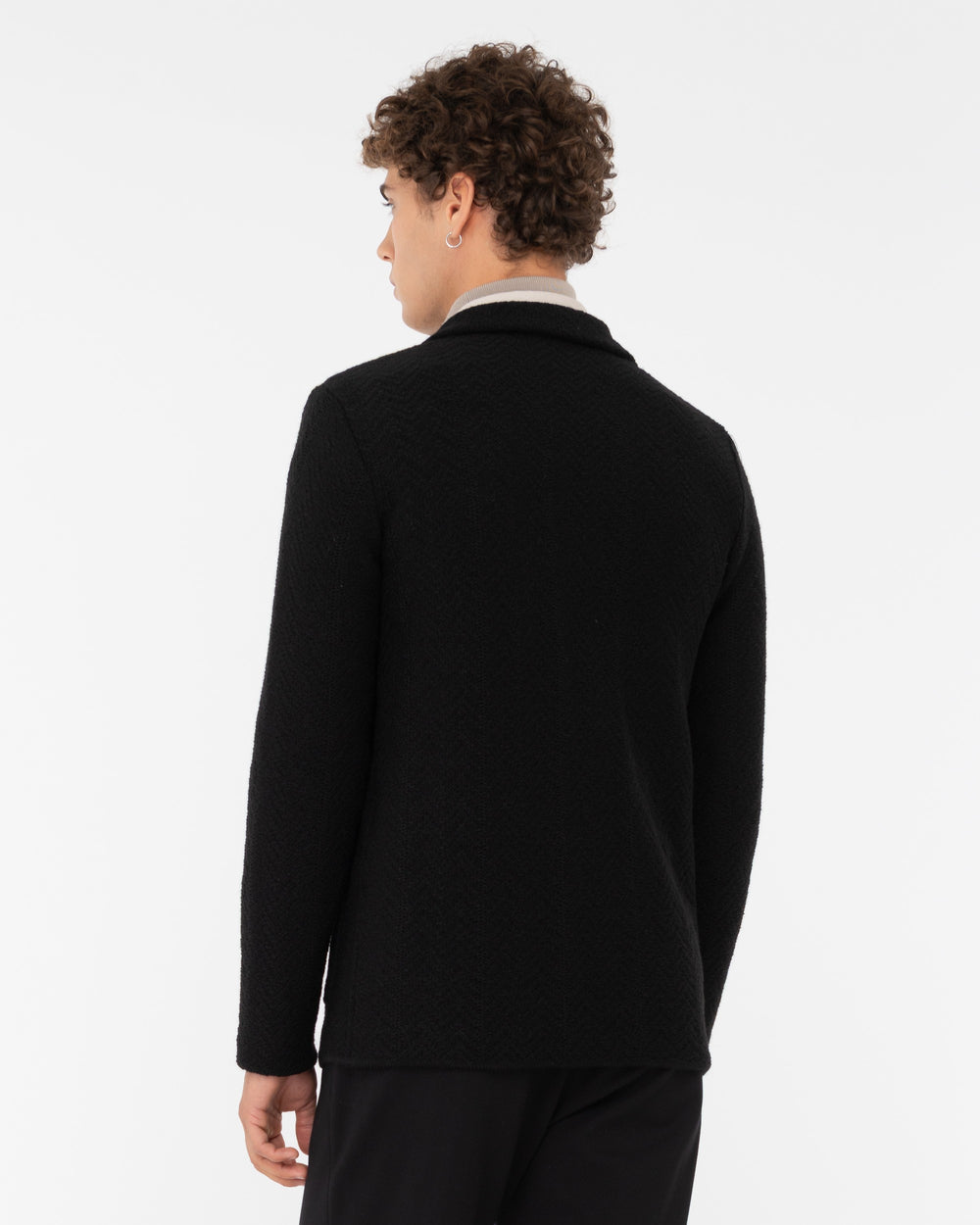 black wool blend knitted blazer