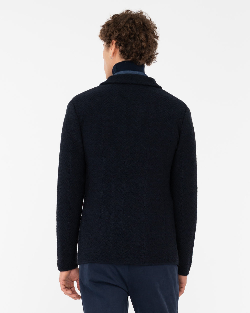 blue resca wool blend double breasted knitted blazer