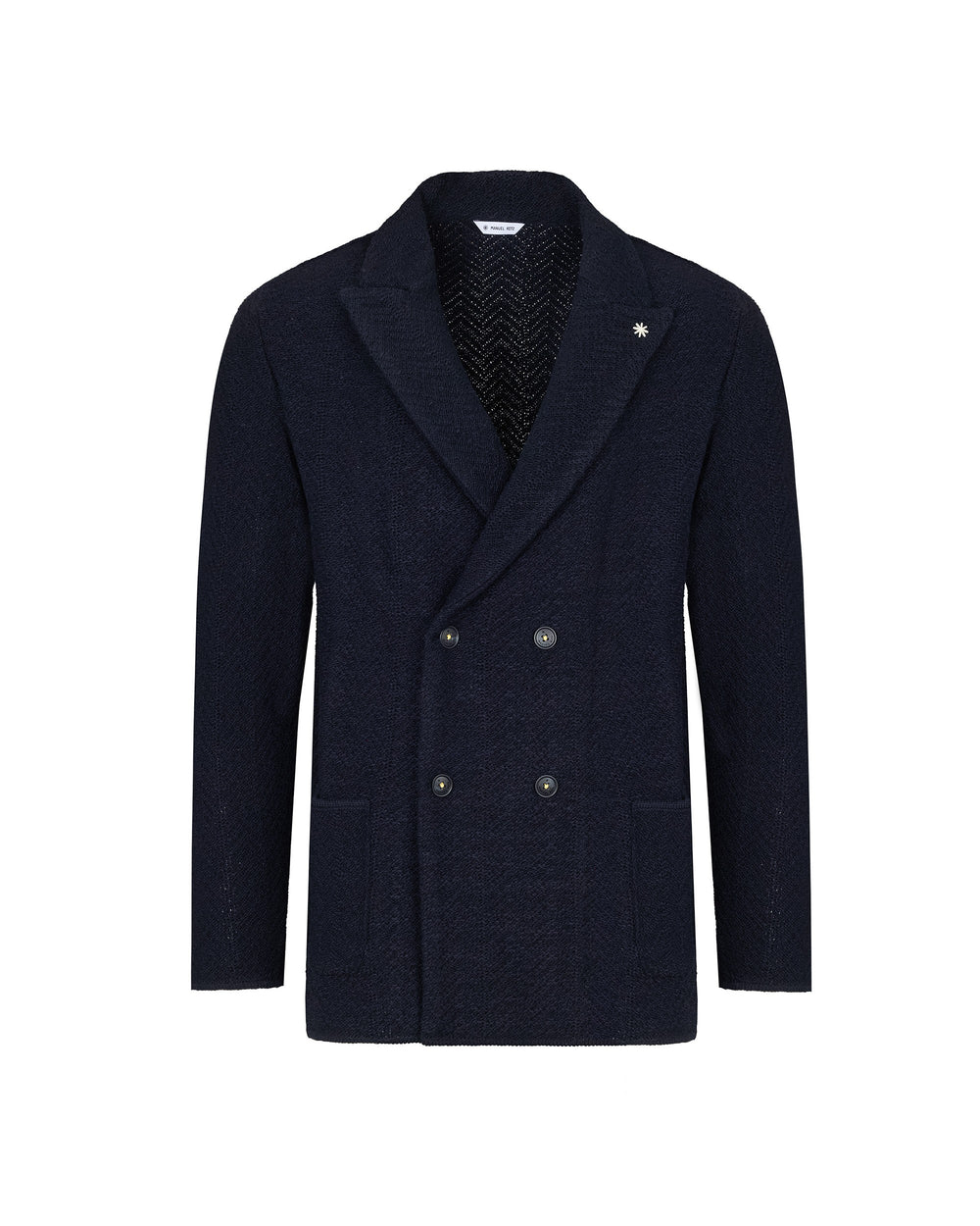 blue resca wool blend double breasted knitted blazer