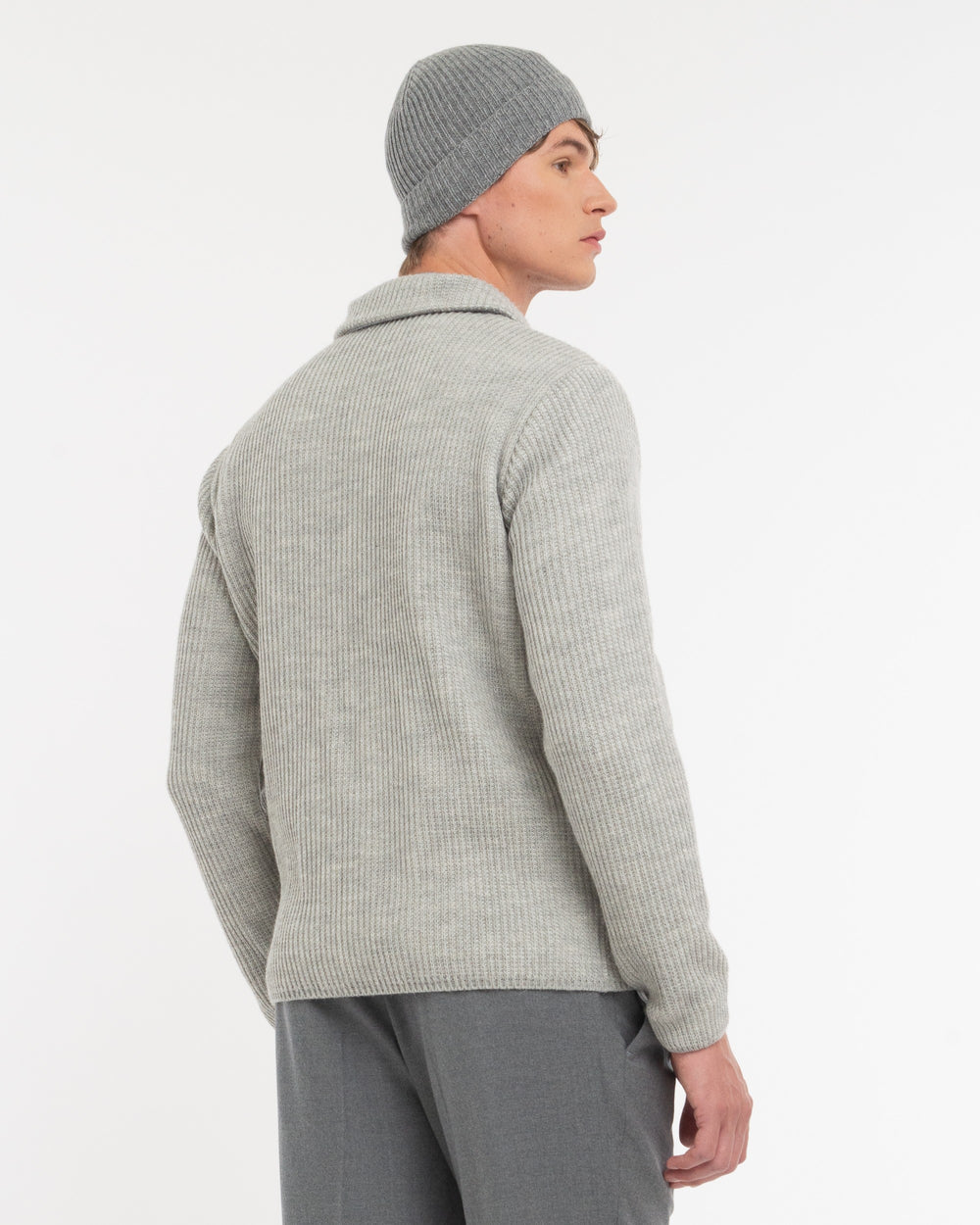 gray wool blend double breasted knitted blazer