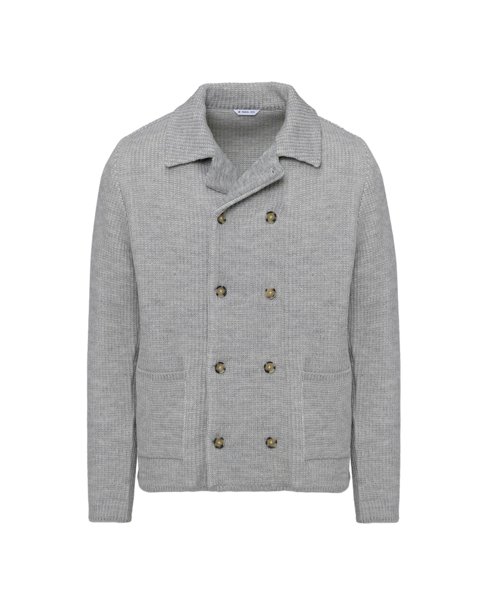 gray wool blend double breasted knitted blazer