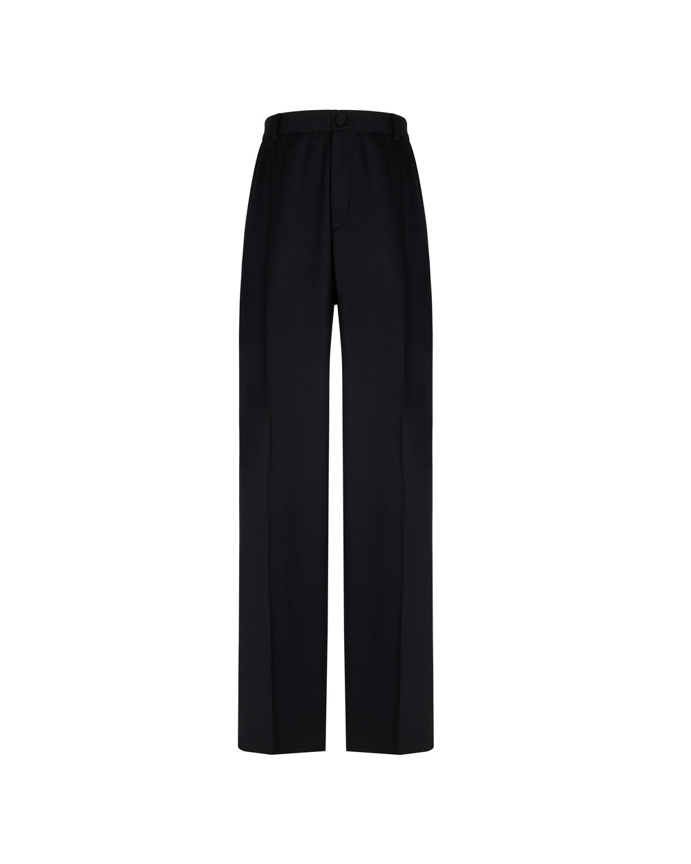 black stretch wool double pleat relaxed fit trousers