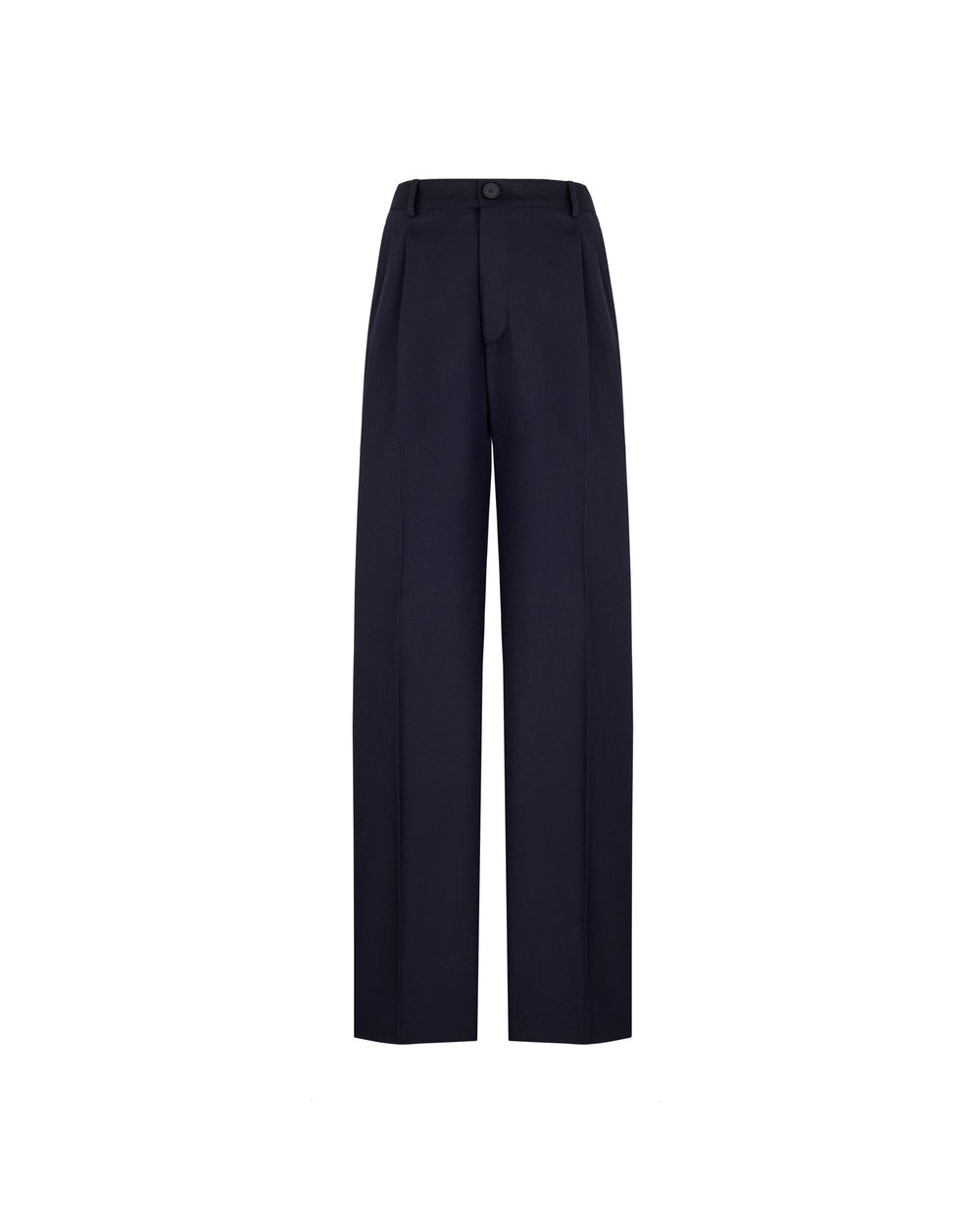 blue double pleat relaxed fit stretch wool flannel trousers