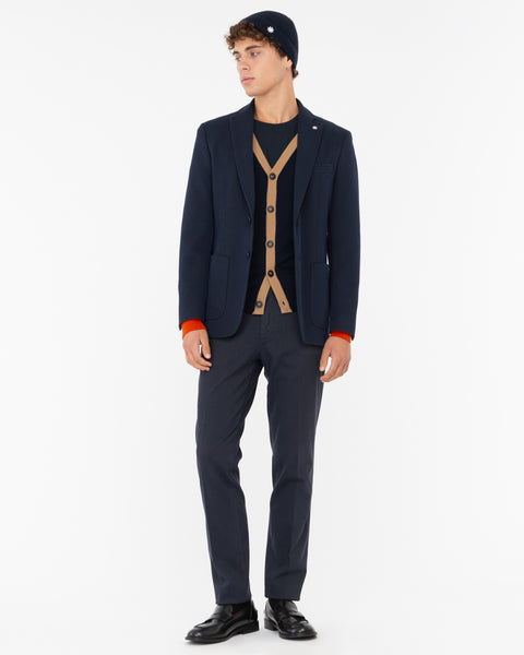 blue stretch cotton blend skinny trousers