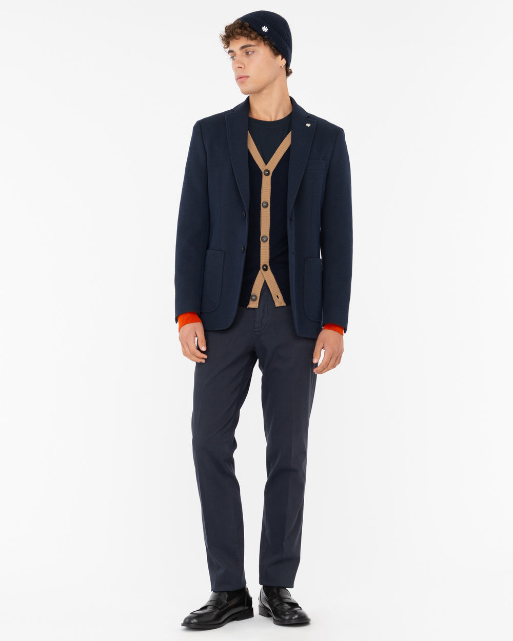 blue stretch cotton blend skinny trousers