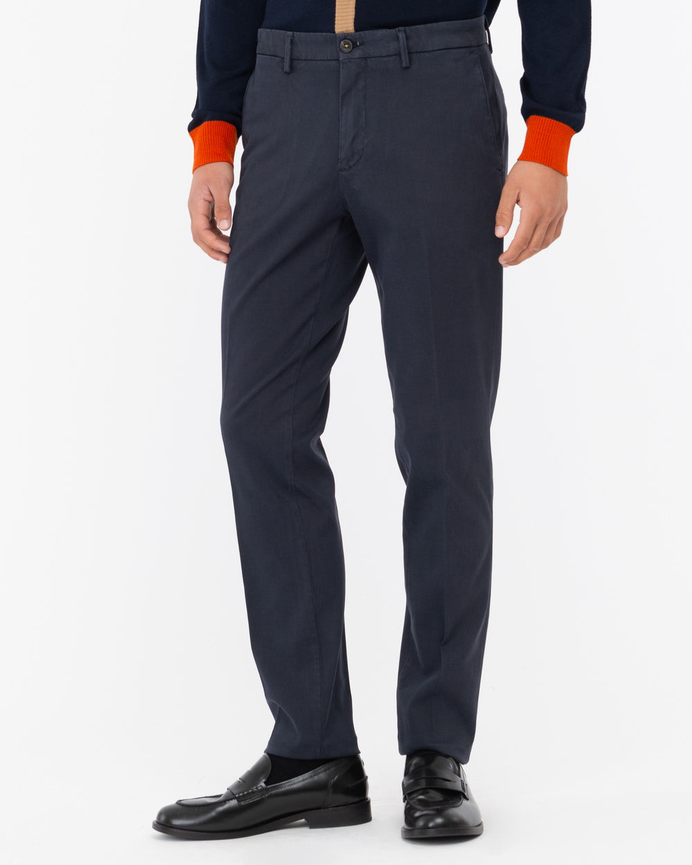 blue stretch cotton blend skinny trousers