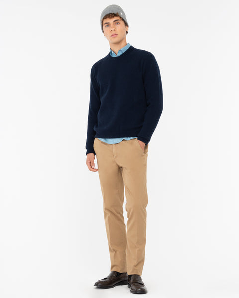 beige slim stretch cotton twill trousers