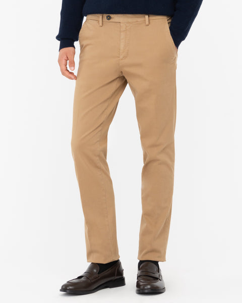 beige slim stretch cotton twill trousers