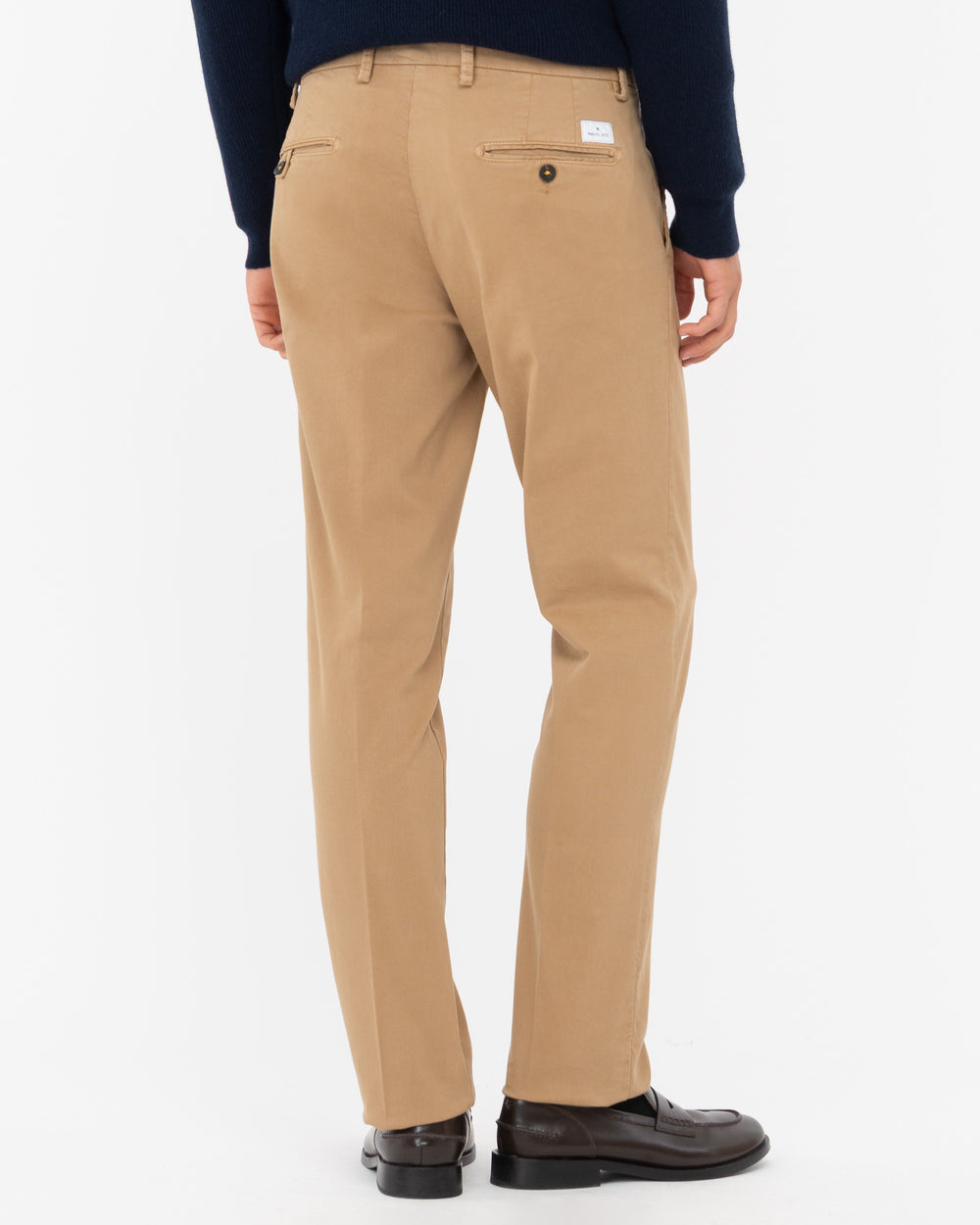 beige slim stretch cotton twill trousers