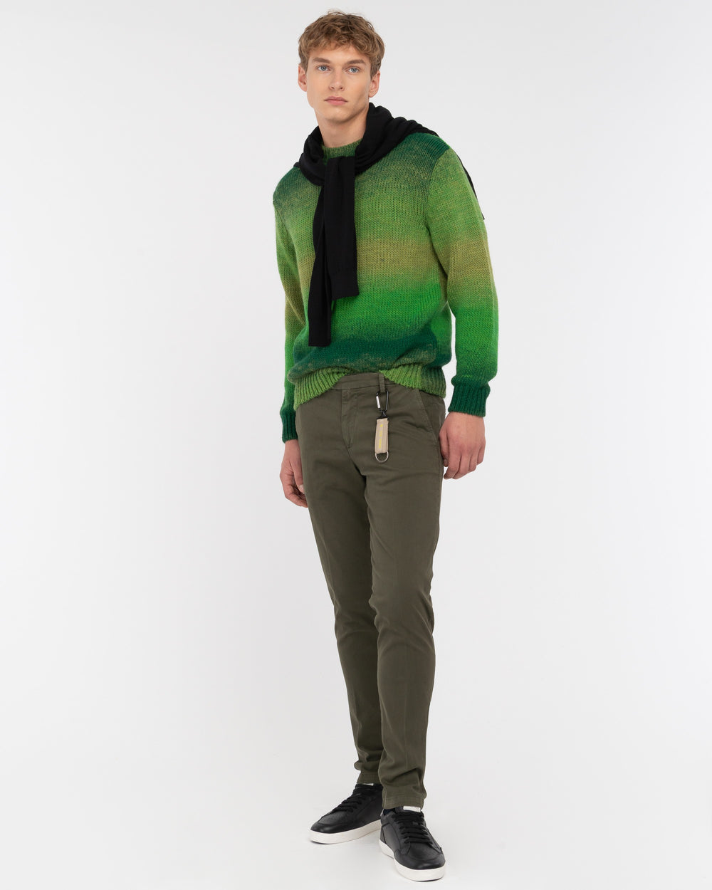 green slim stretch cotton twill trousers