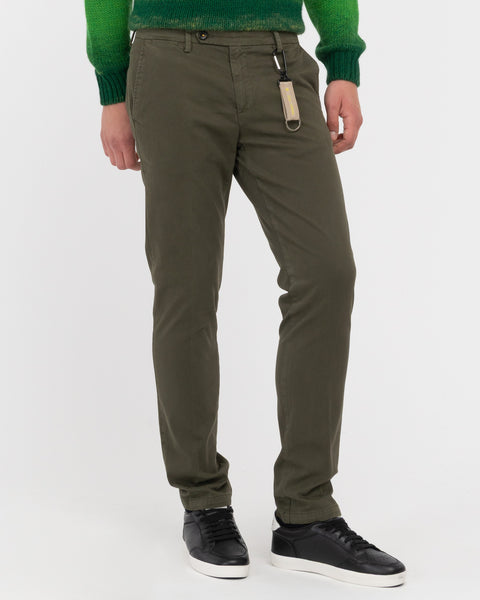 green slim stretch cotton twill trousers