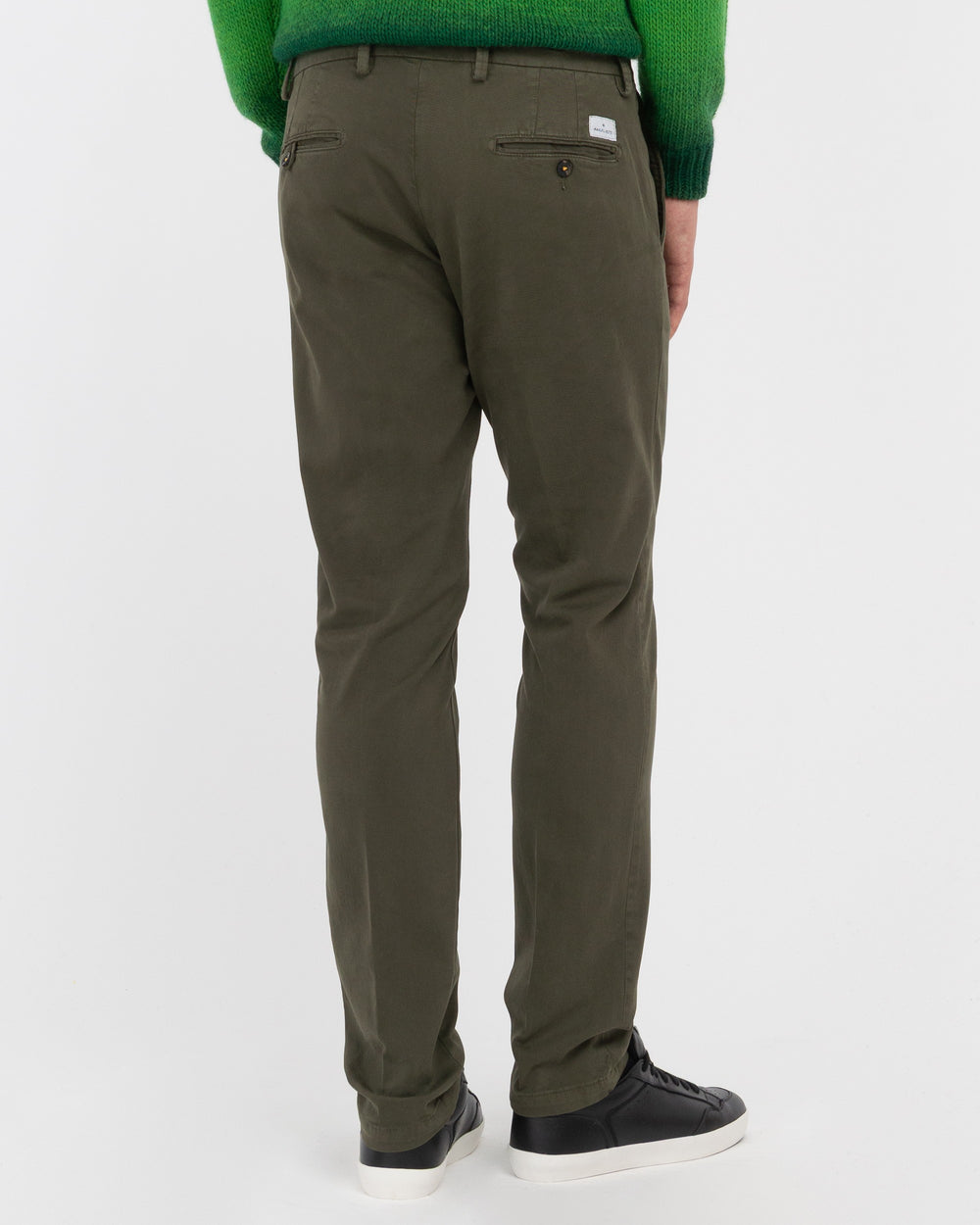 green slim stretch cotton twill trousers