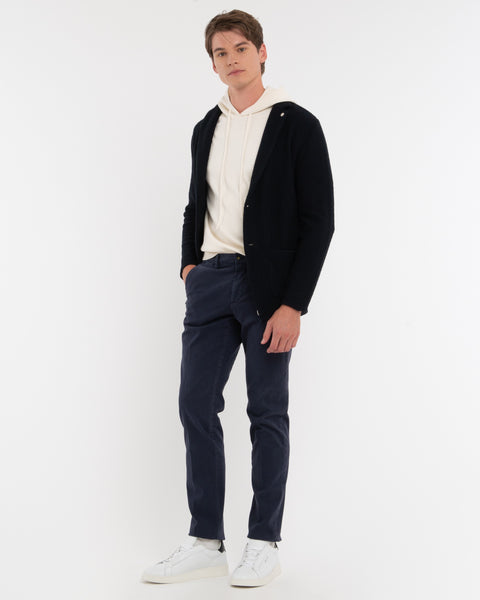 blue slim stretch cotton twill trousers