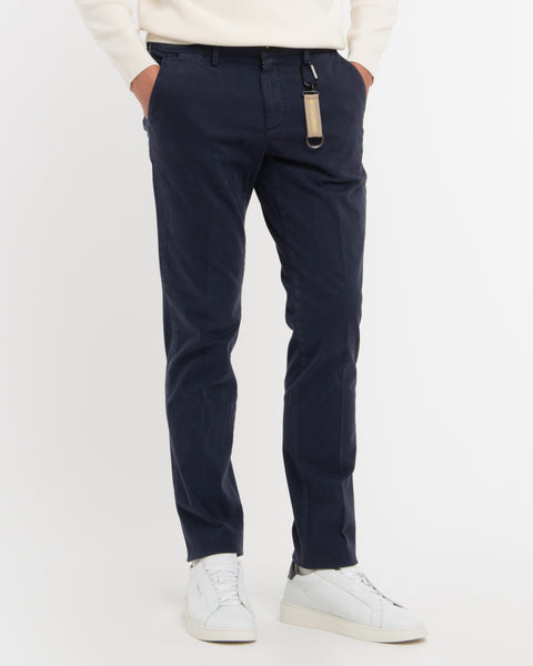 blue slim stretch cotton twill trousers