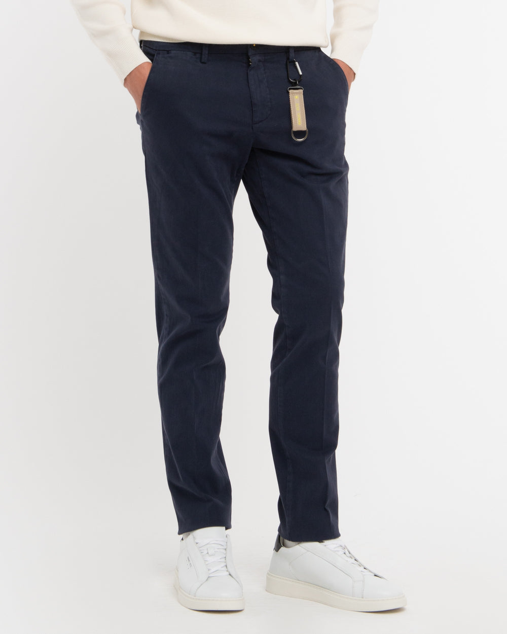 blue slim stretch cotton twill trousers