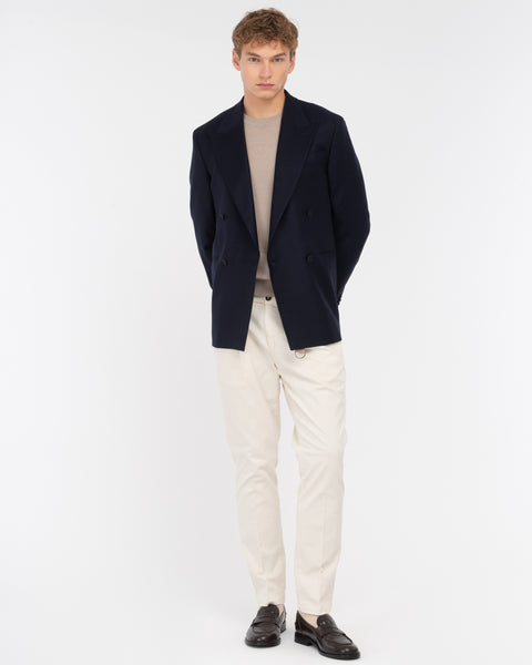 white stretch cotton twill pleated chino