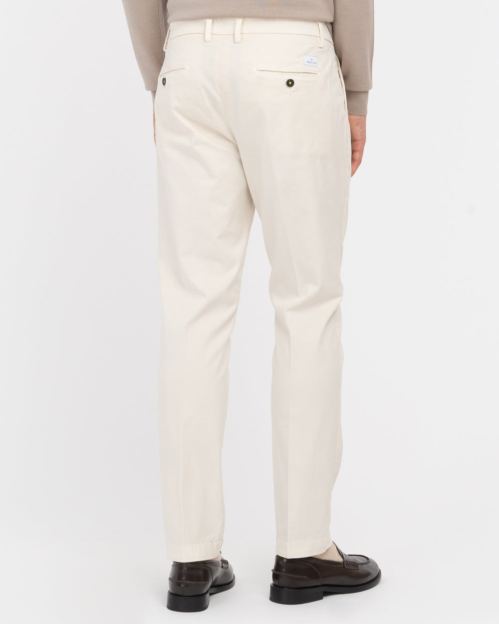 white stretch cotton twill pleated chino