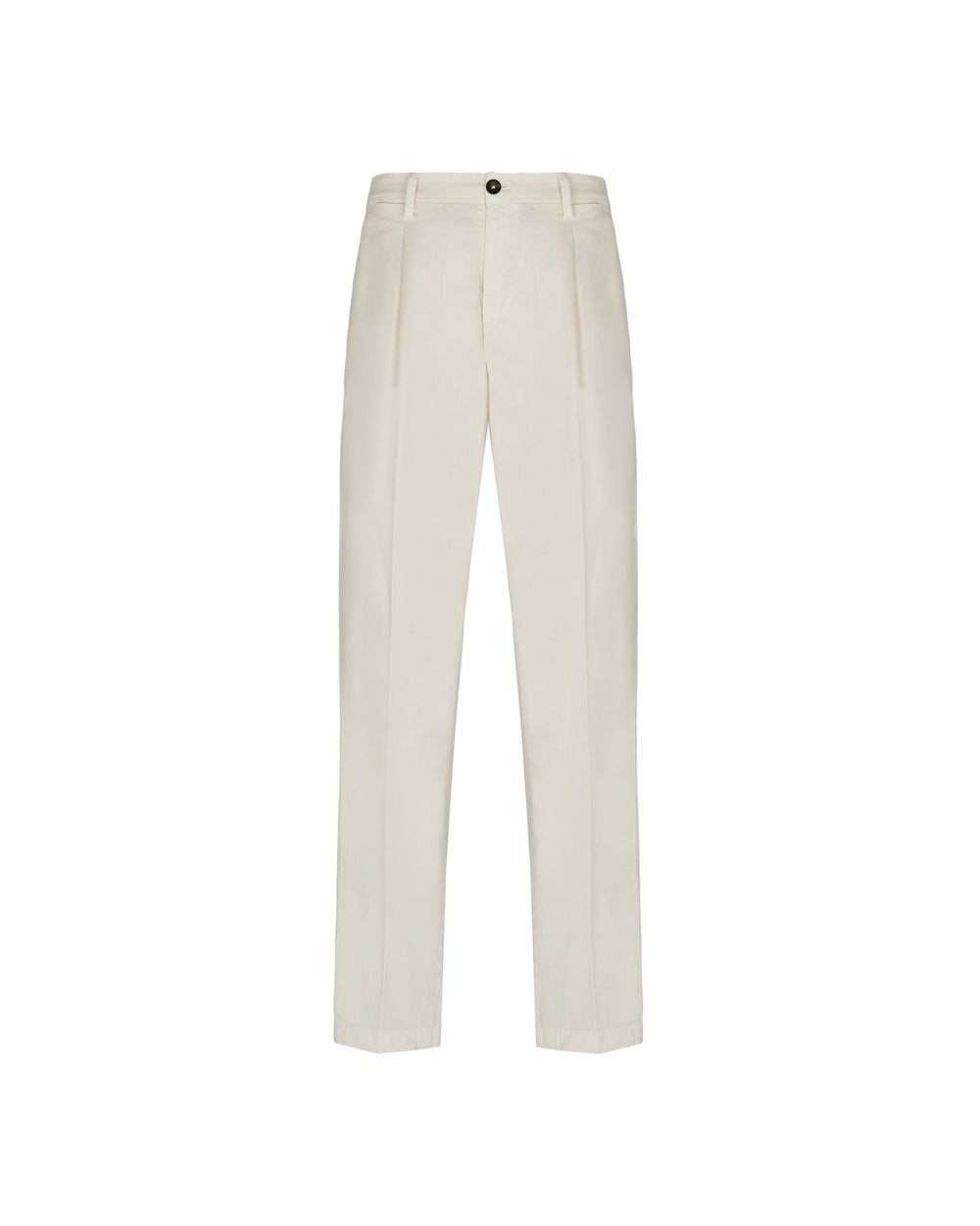 white stretch cotton twill pleated chino