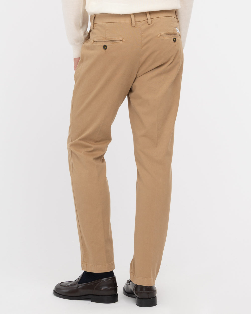 beige stretch cotton twill pleated chino