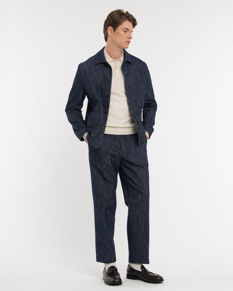 blue stretch cotton wool denim fatigue trousers