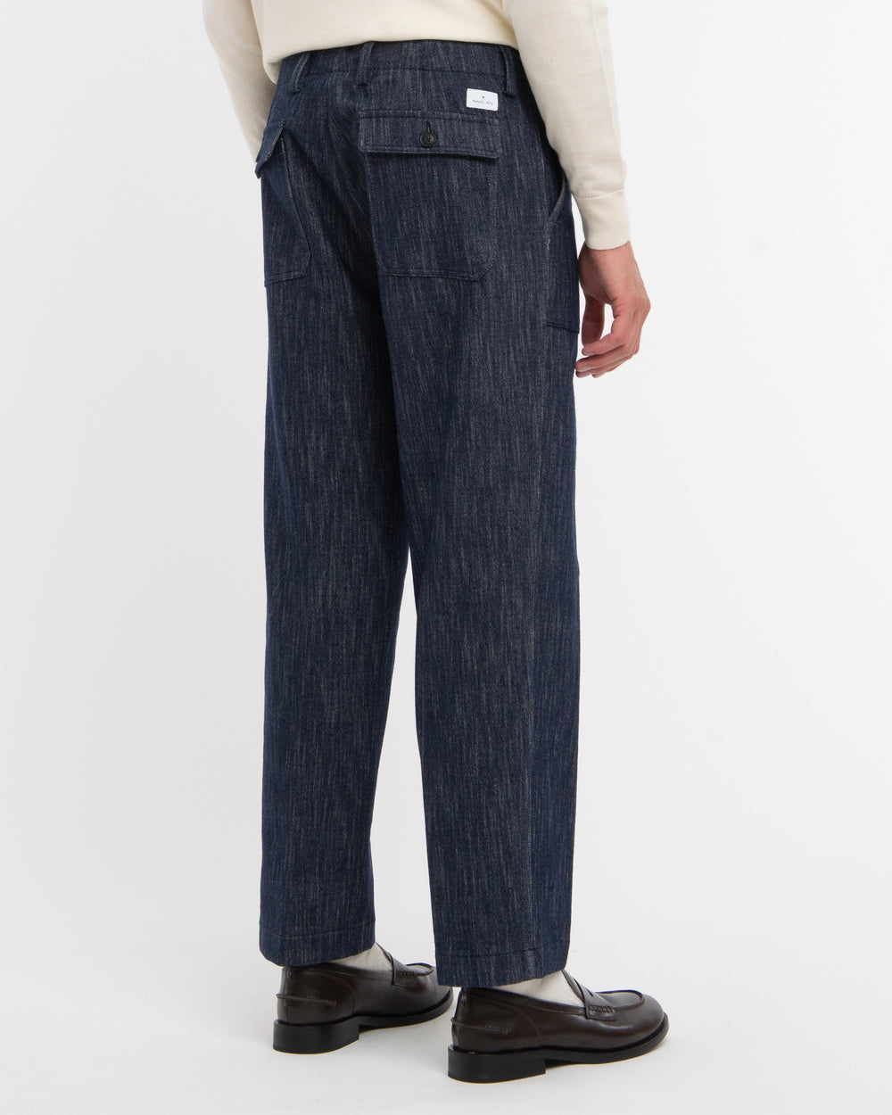 blue stretch cotton wool denim fatigue trousers