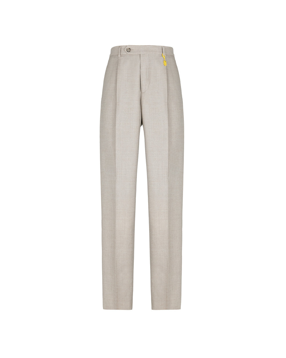 beige stretch wool flannel pleated trousers