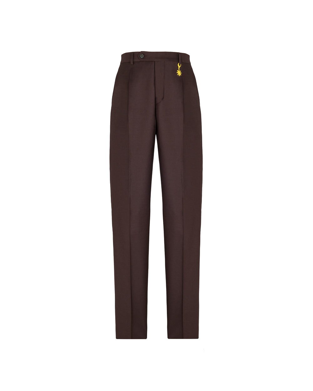 brown stretch wool flannel pleated trousers