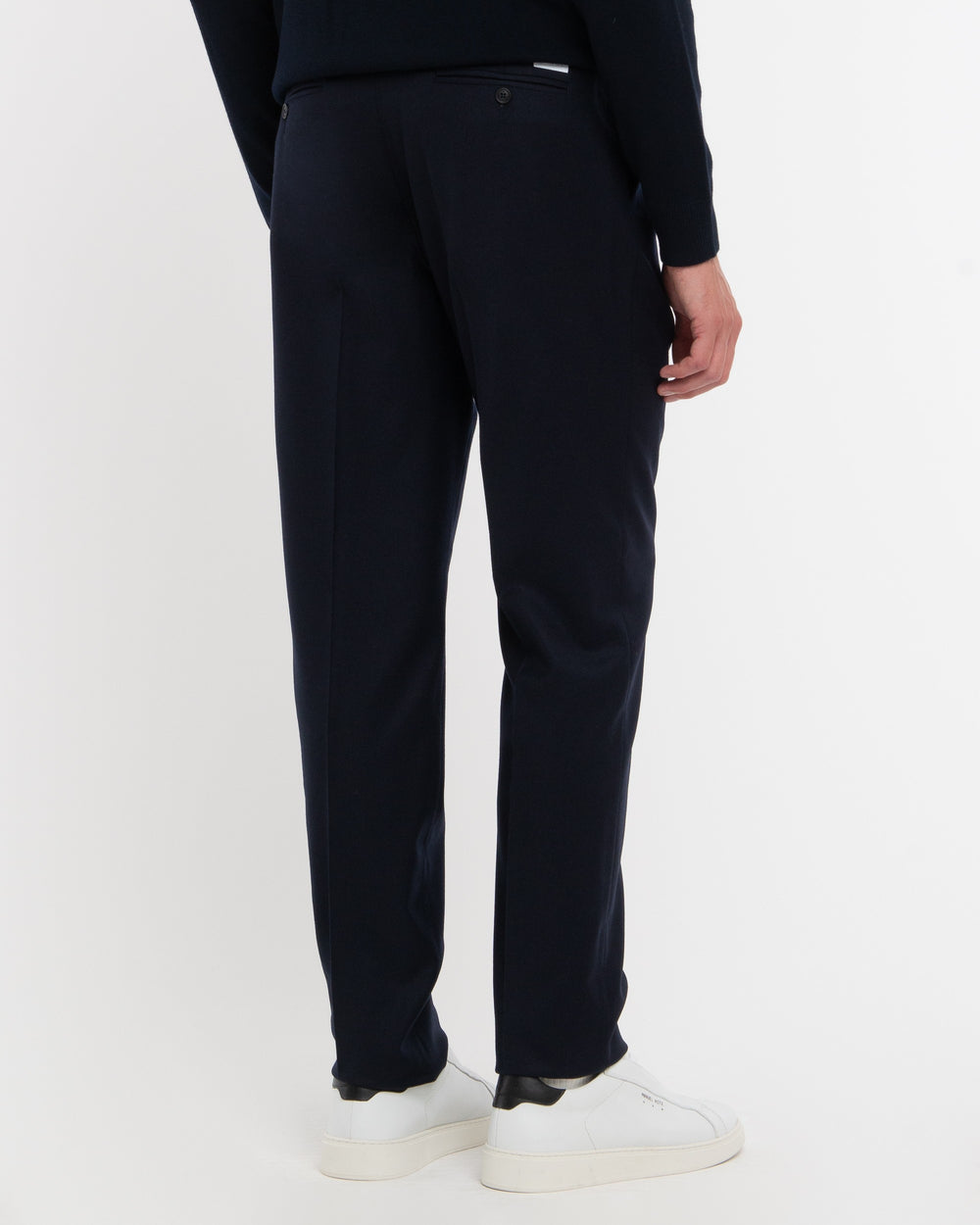 blue stretch wool flannel pleated trousers