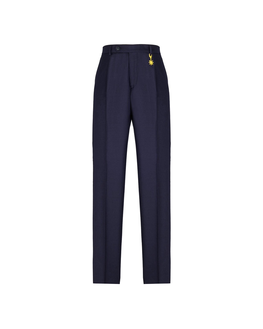 blue stretch wool flannel pleated trousers