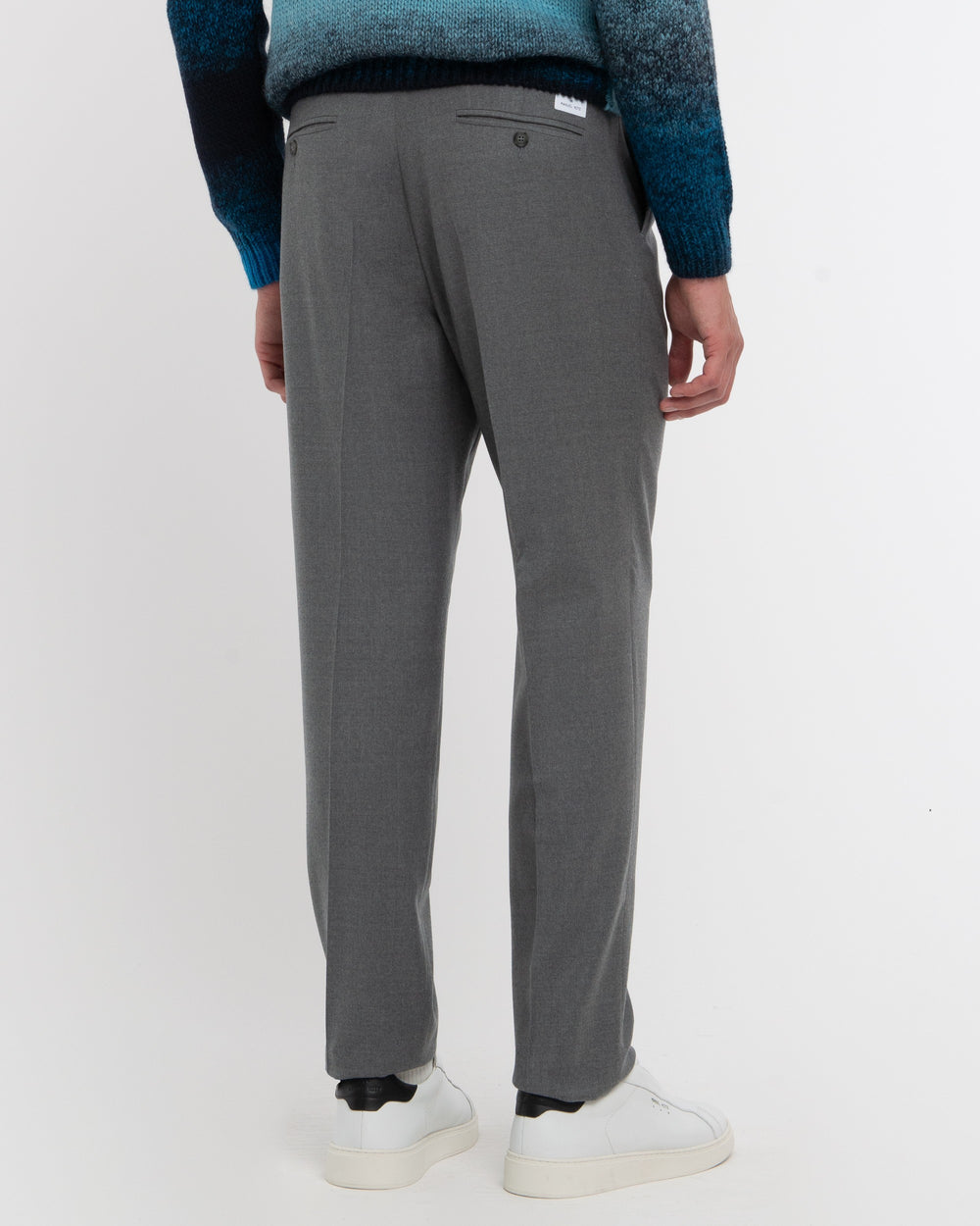 gray stretch wool flannel pleated trousers
