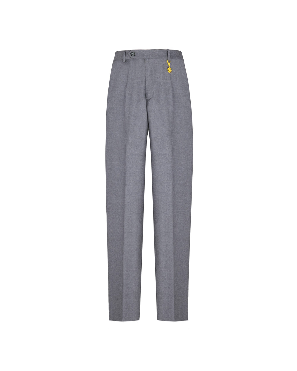 gray stretch wool flannel pleated trousers