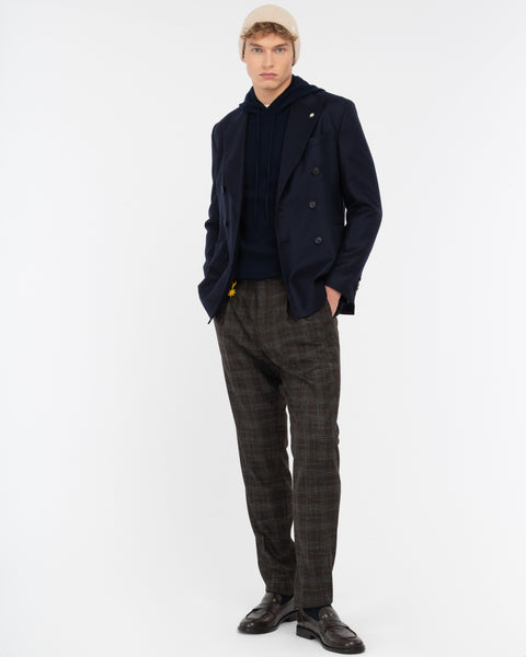 brown stretch viscose blend wales pleat trousers