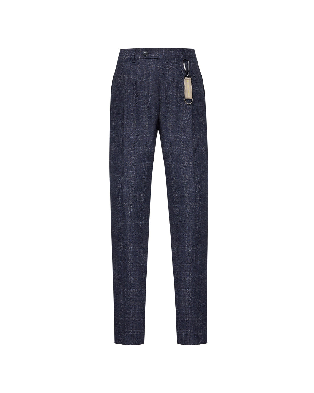 blue stretch viscose blend wales pleat trousers