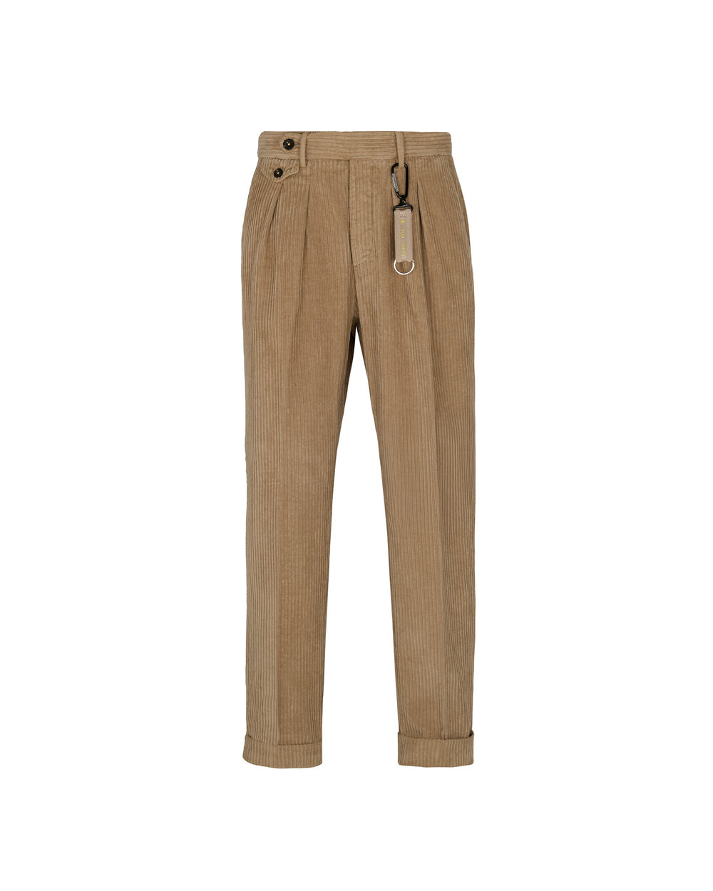 beige rocker velvet double pleat trousers