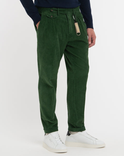 green rocker velvet double pleat trousers