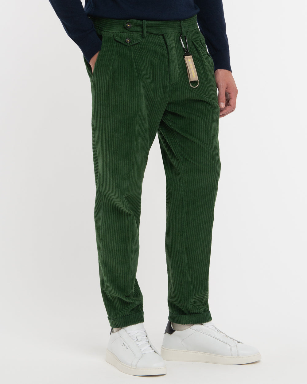 green rocker velvet double pleat trousers