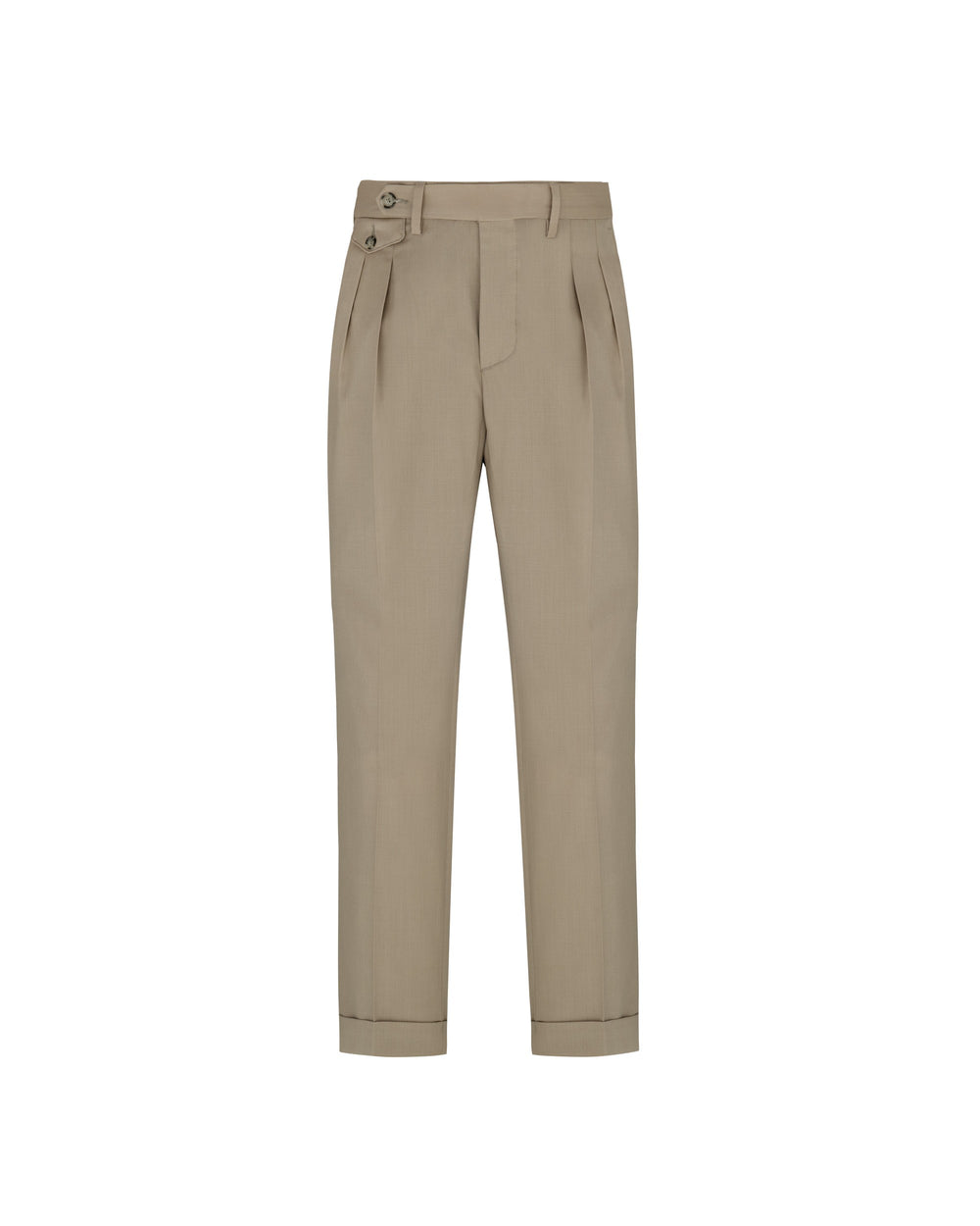 beige stretch wool double pleated trousers
