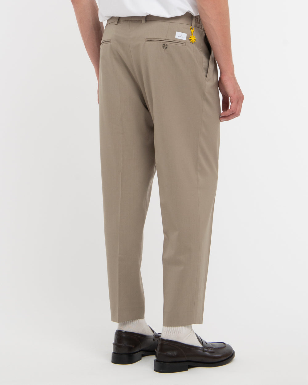 beige stretch wool double pleated trousers