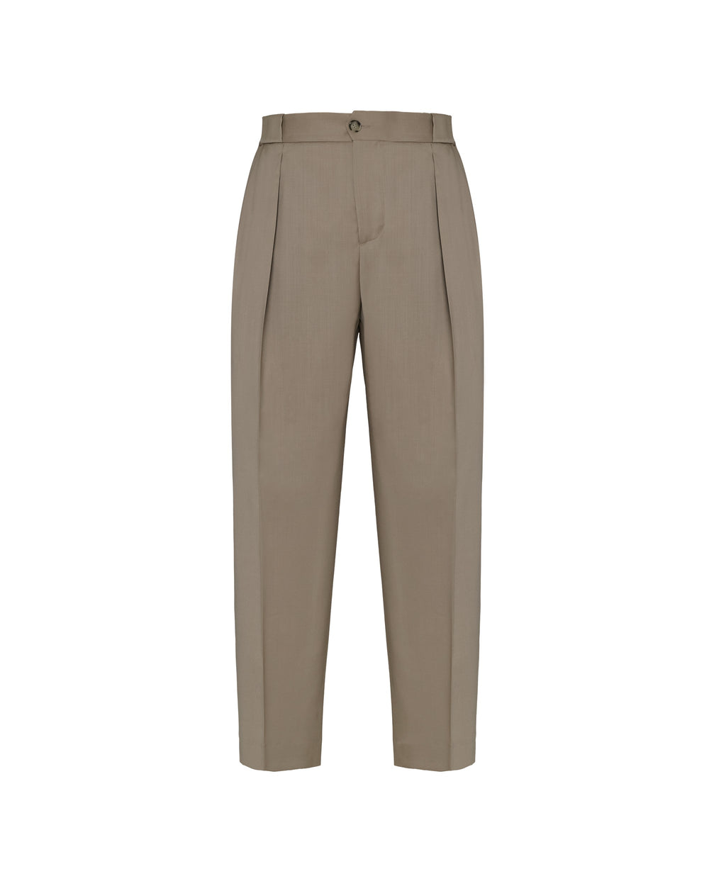 beige stretch wool double pleated trousers