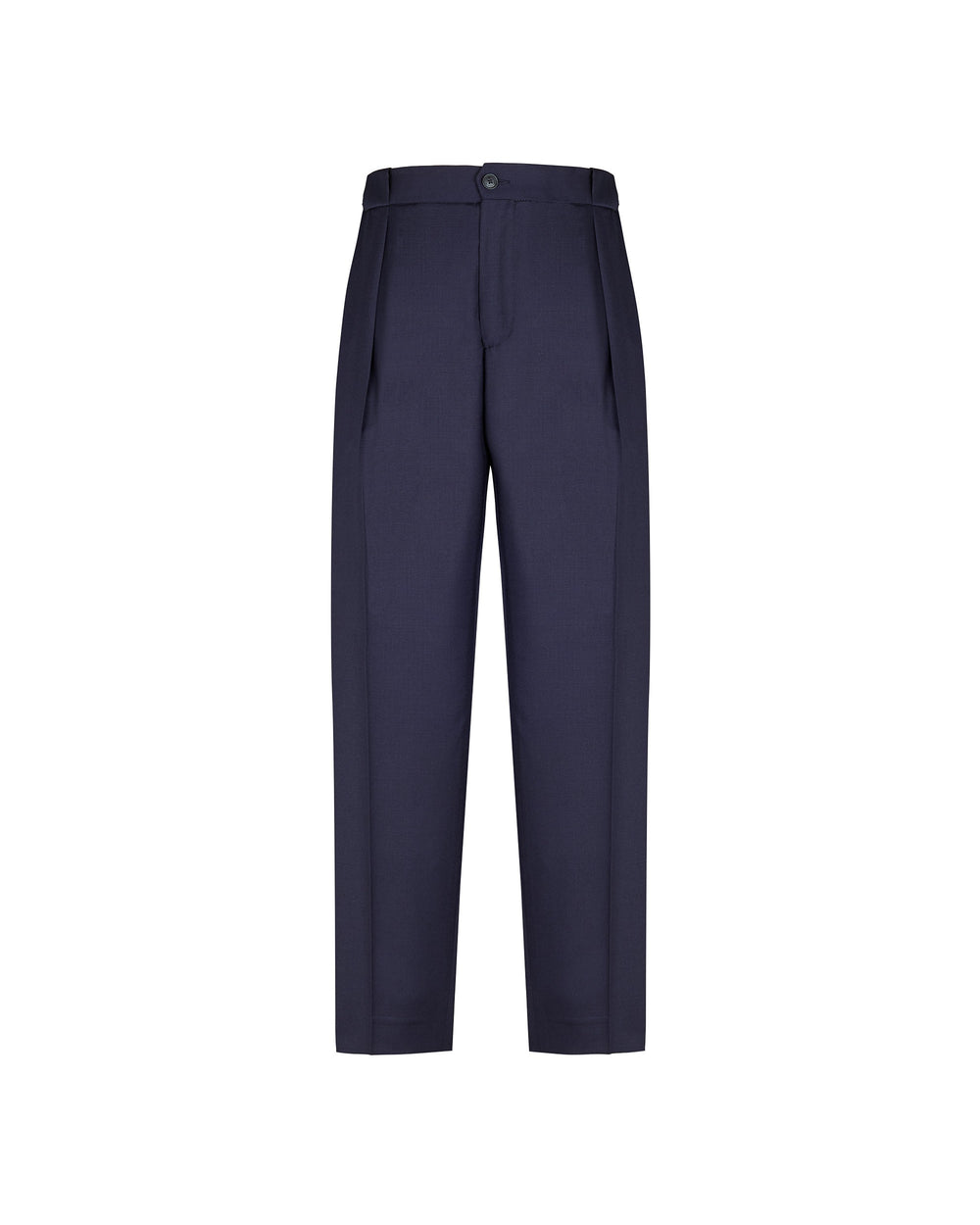blue stretch wool double pleated trousers