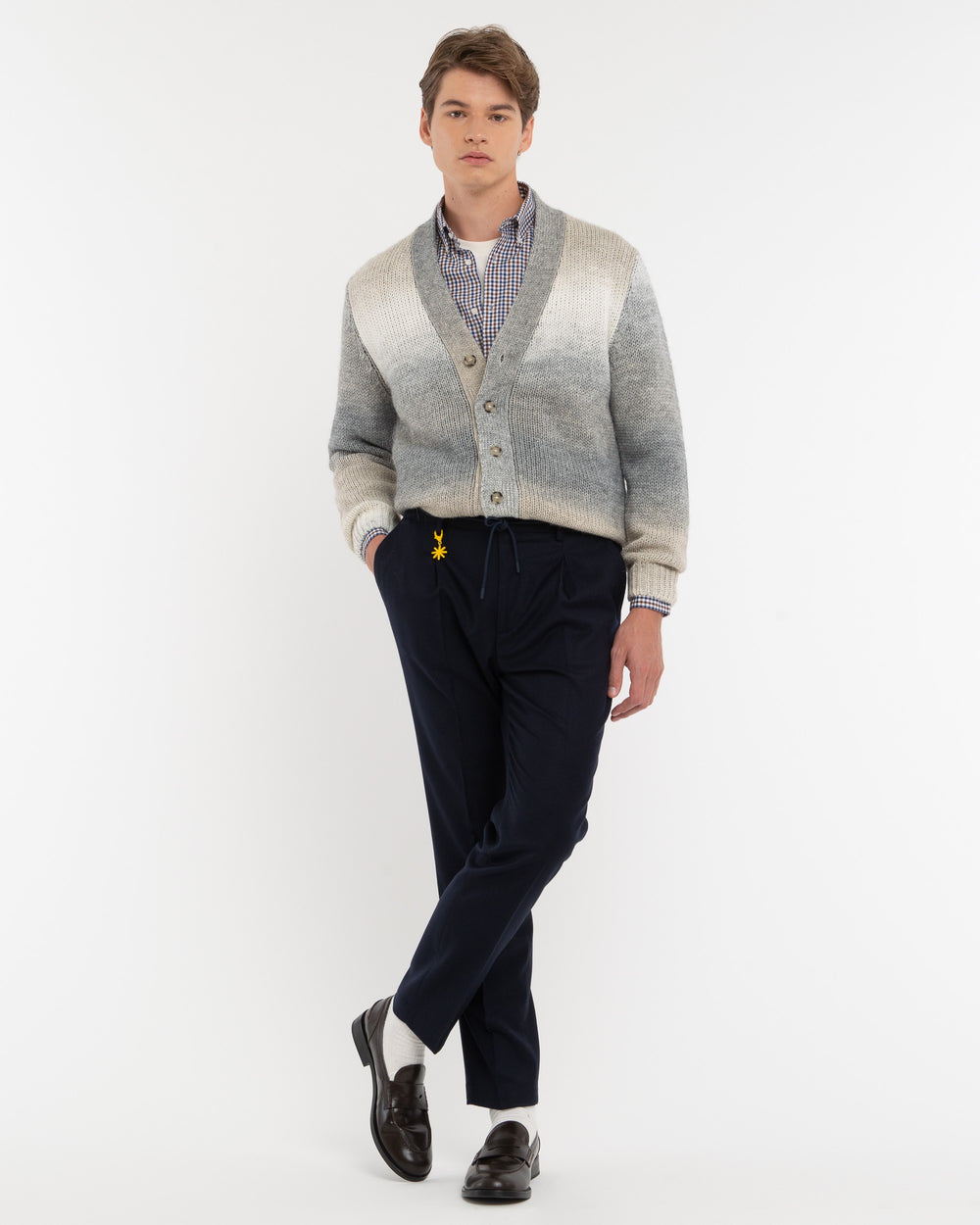 blue stretch wool flannel jogging trousers