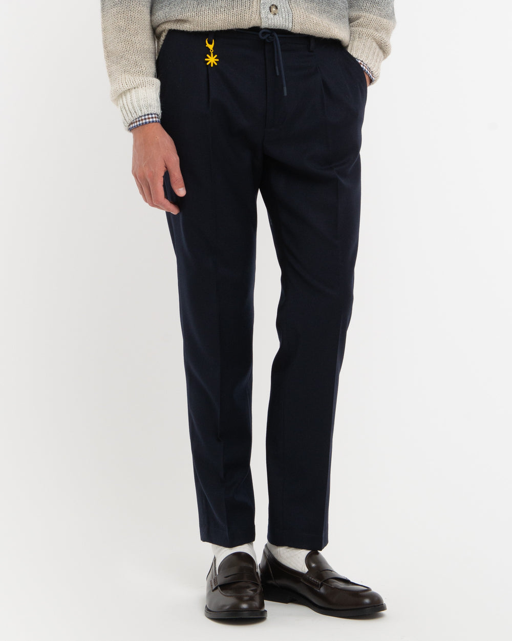 blue stretch wool flannel jogging trousers