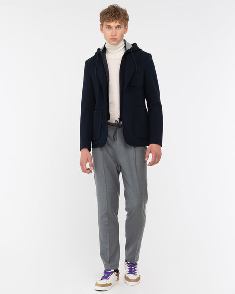 gray stretch wool flannel jogging trousers