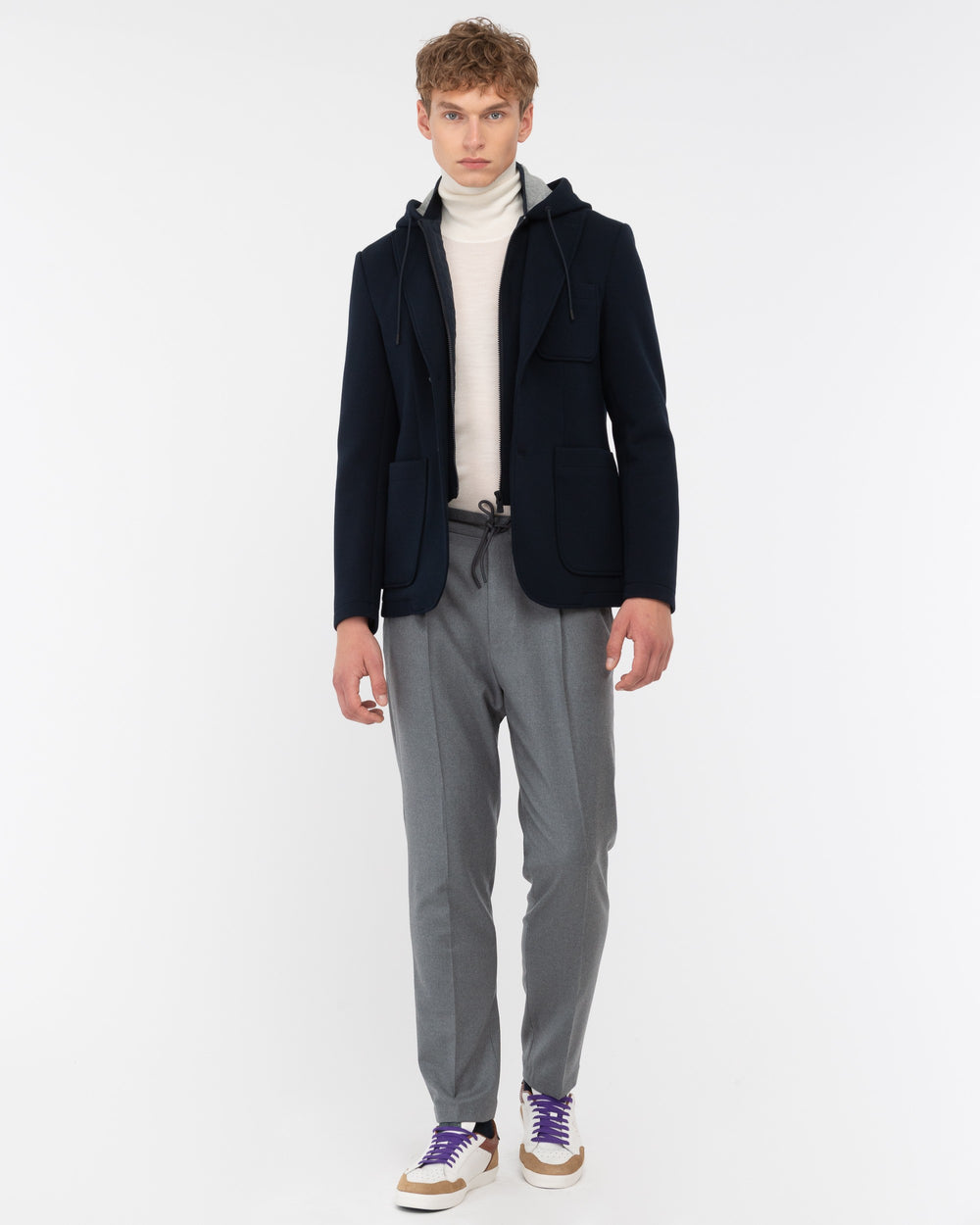 gray stretch wool flannel jogging trousers