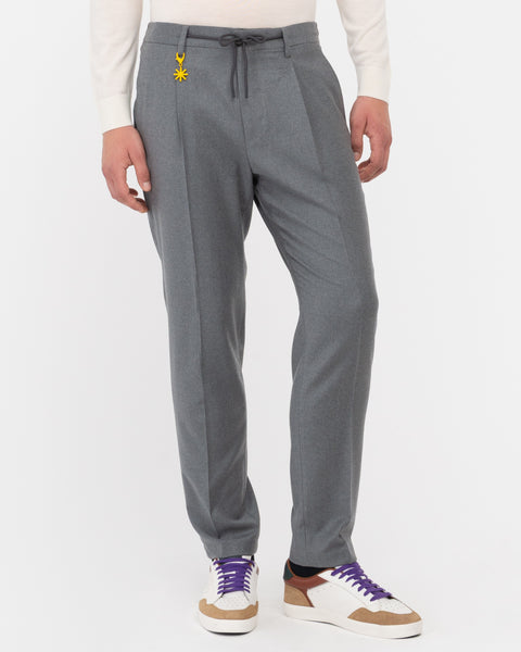 gray stretch wool flannel jogging trousers
