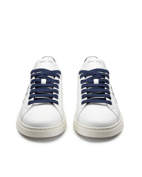 blue leather sneakers